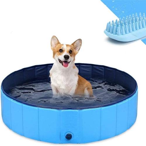 160x30cm Round Foldable Dog Pool Outdoor Indoor Portable PVC Pet Dog Swimming Tub Bath Pool - 1