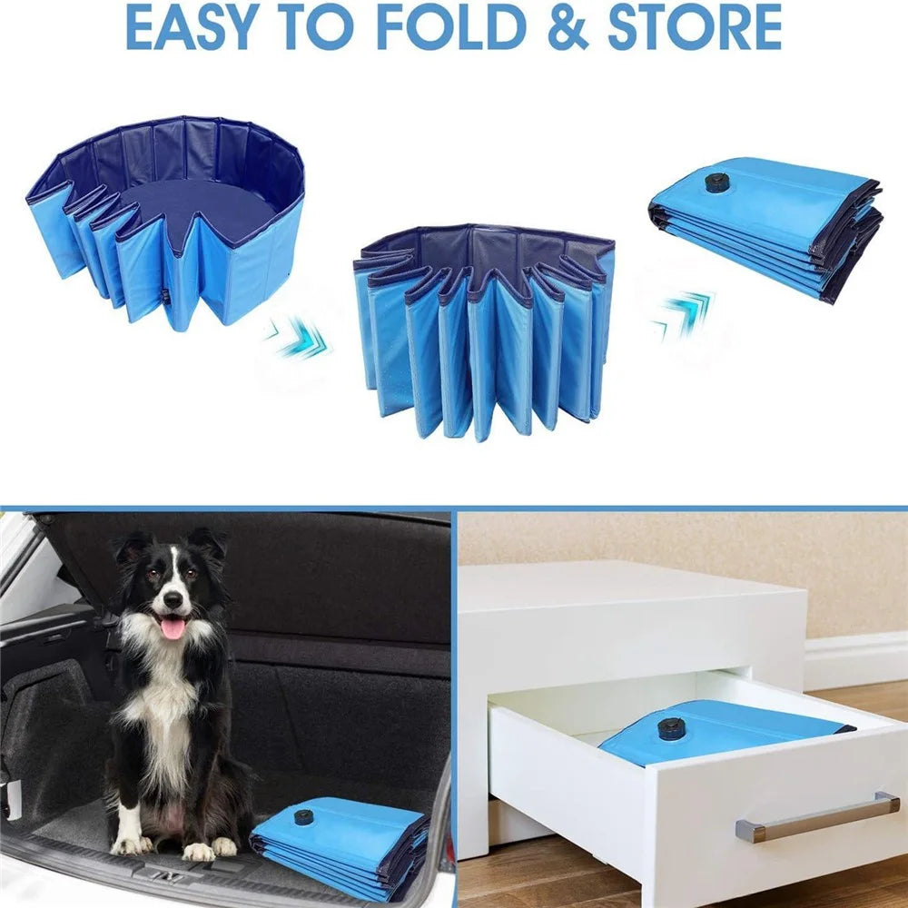 160x30cm Round Foldable Dog Pool Outdoor Indoor Portable PVC Pet Dog Swimming Tub Bath Pool - 3
