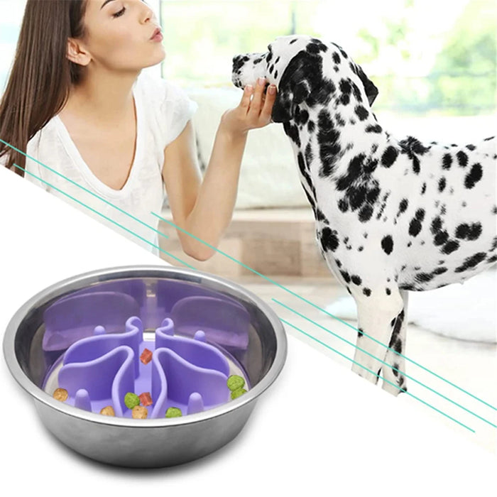 Silicone Dog Slow Feeding Bowl Insert with Suction Cup Pet Food Dispenser Accessories - Grey - 3