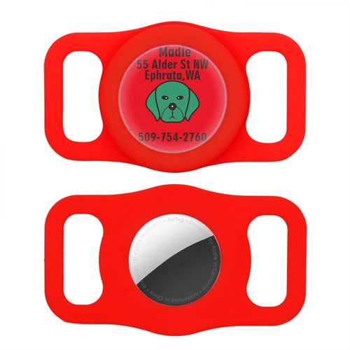 Silicone Case for Apple AirTag, Dog Pattern Sticker Design Pet Locator Protective Cover, Size L - Red - 1