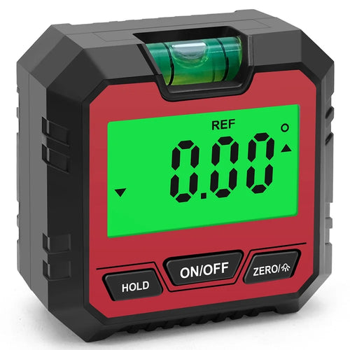 QINGXIEY Digital Electronic Level Angle Gauge Finder with Bubble Level and Magnetic Base LCD Display Measuring Tool for Carpentry, Building, Automobile - Red - 1