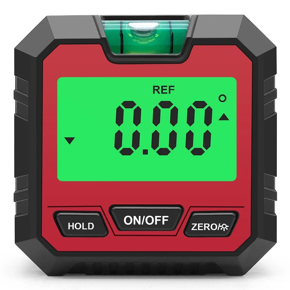 QINGXIEY Digital Electronic Level Angle Gauge Finder with Bubble Level and Magnetic Base LCD Display Measuring Tool for Carpentry, Building, Automobile - Red - 2