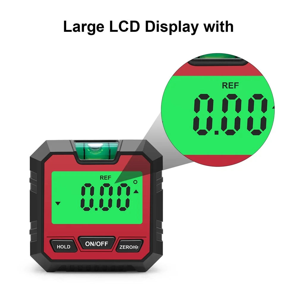 QINGXIEY Digital Electronic Level Angle Gauge Finder with Bubble Level and Magnetic Base LCD Display Measuring Tool for Carpentry, Building, Automobile - Red - 3