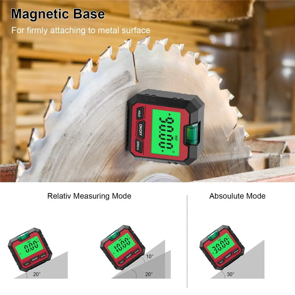 QINGXIEY Digital Electronic Level Angle Gauge Finder with Bubble Level and Magnetic Base LCD Display Measuring Tool for Carpentry, Building, Automobile - Red - 4