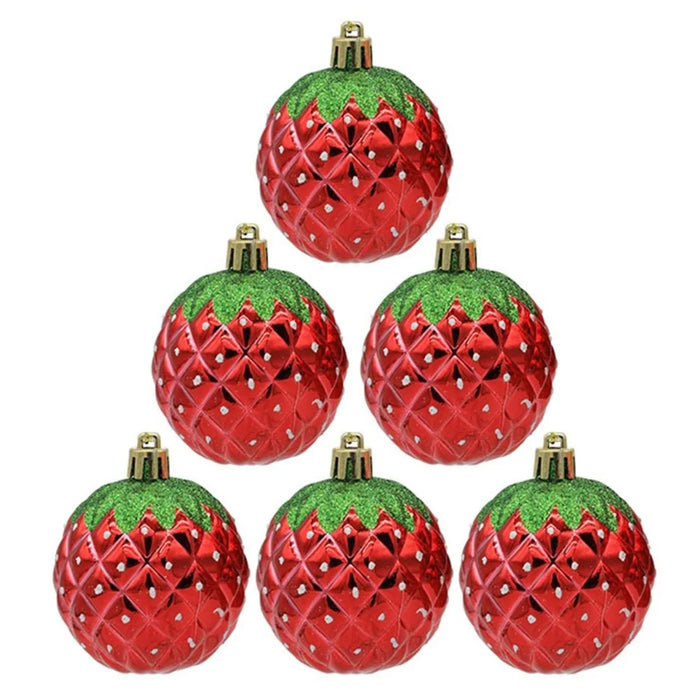 6PCS 8cm Electroplating Strawberry Shaped Hanging Ornament Christmas Tree Hanging Decor Party Decoration - 1