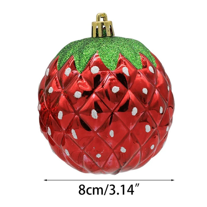 6PCS 8cm Electroplating Strawberry Shaped Hanging Ornament Christmas Tree Hanging Decor Party Decoration - 3