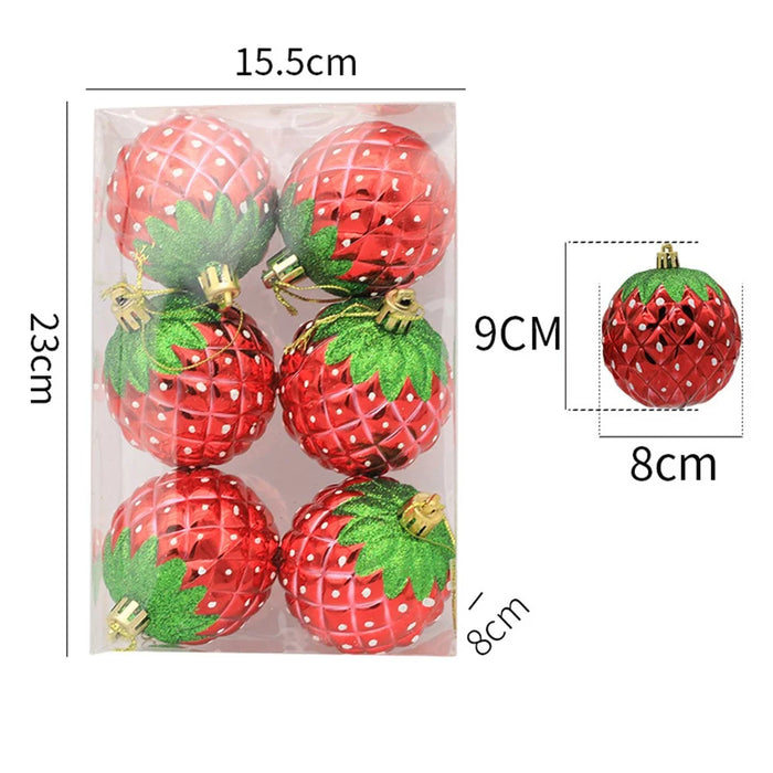 6PCS 8cm Electroplating Strawberry Shaped Hanging Ornament Christmas Tree Hanging Decor Party Decoration - 4