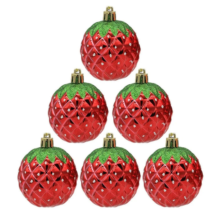 6PCS 6cm Christmas Ornament Electroplating Strawberry Ball Plastic Hanging Decoration - 1
