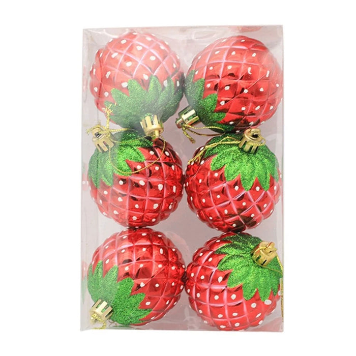 6PCS 6cm Christmas Ornament Electroplating Strawberry Ball Plastic Hanging Decoration - 2
