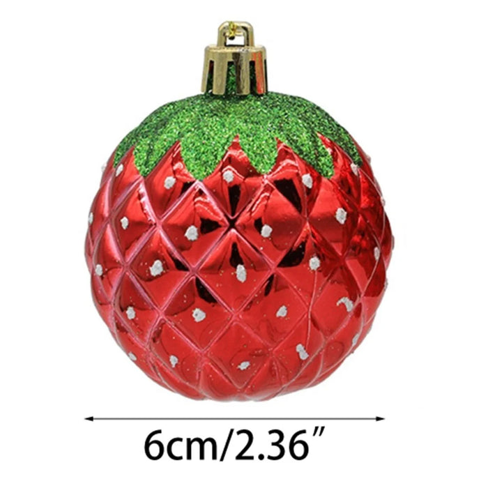 6PCS 6cm Christmas Ornament Electroplating Strawberry Ball Plastic Hanging Decoration - 3