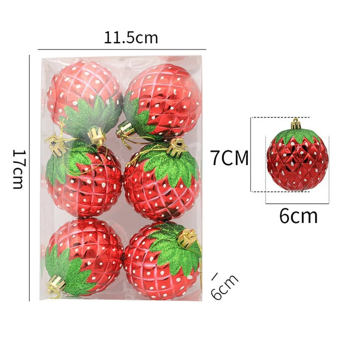 6PCS 6cm Christmas Ornament Electroplating Strawberry Ball Plastic Hanging Decoration - 4