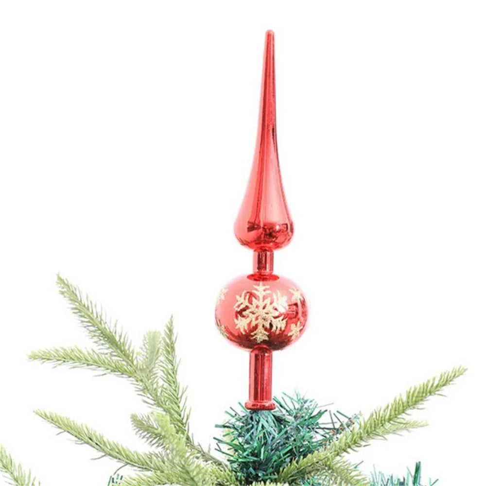 Plastic Electroplated Pointed Christmas Tree Topper Ornament Xmas Party Decoration - Red - 2
