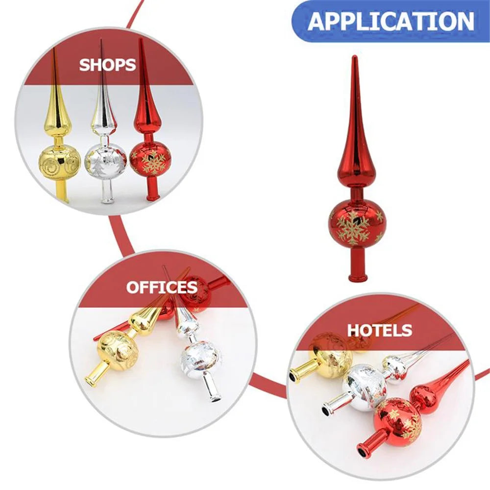 Plastic Electroplated Pointed Christmas Tree Topper Ornament Xmas Party Decoration - Red - 3