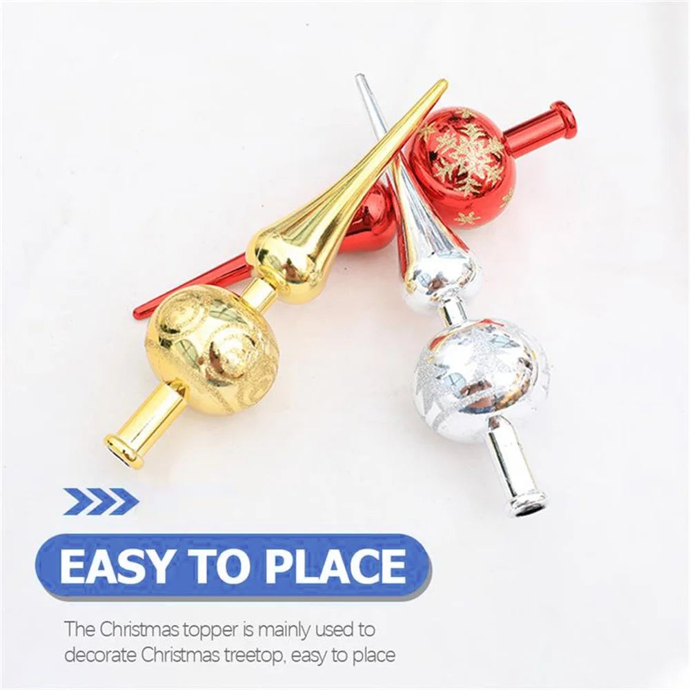 Plastic Electroplated Pointed Christmas Tree Topper Ornament Xmas Party Decoration - Red - 4