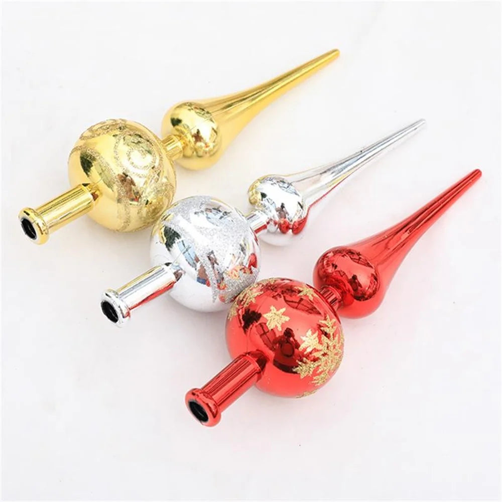 Plastic Electroplated Pointed Christmas Tree Topper Ornament Xmas Party Decoration - Red - 6