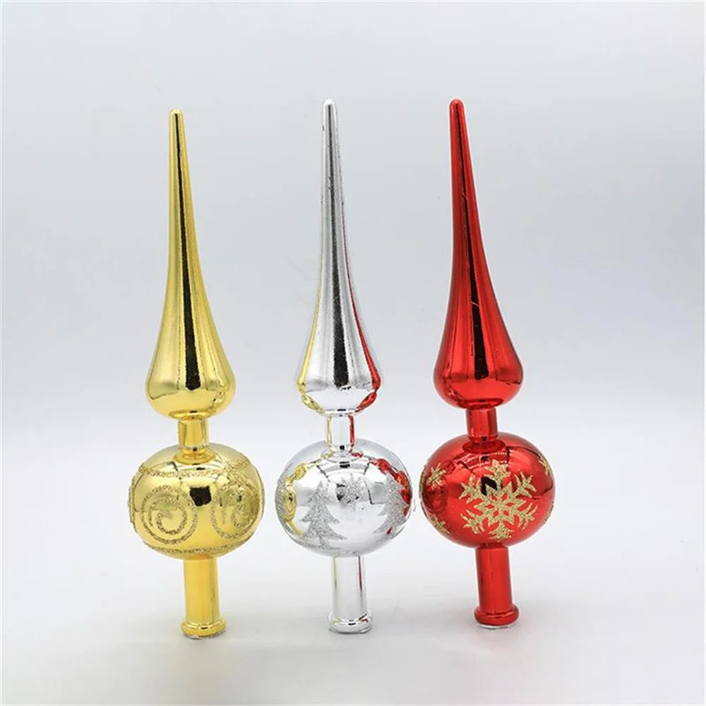 Plastic Electroplated Pointed Christmas Tree Topper Ornament Xmas Party Decoration - Red - 7