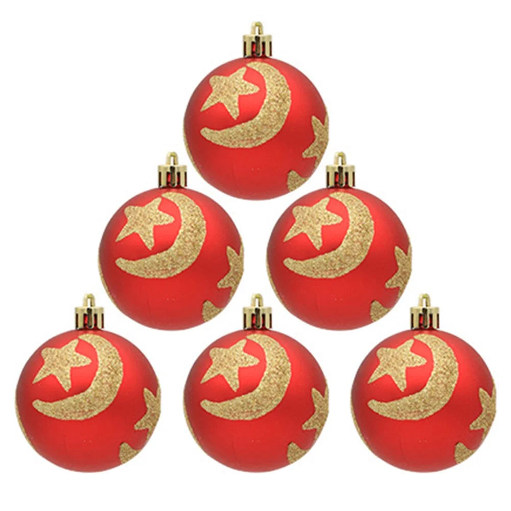 6PCS Christmas Tree Ball Ornaments Shockproof Festival Hanging Decors for Holiday Party Decoration - Star and Moon - 1