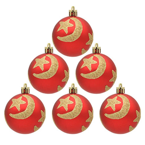 6PCS Christmas Tree Ball Ornaments Shockproof Festival Hanging Decors for Holiday Party Decoration - Star and Moon - 1