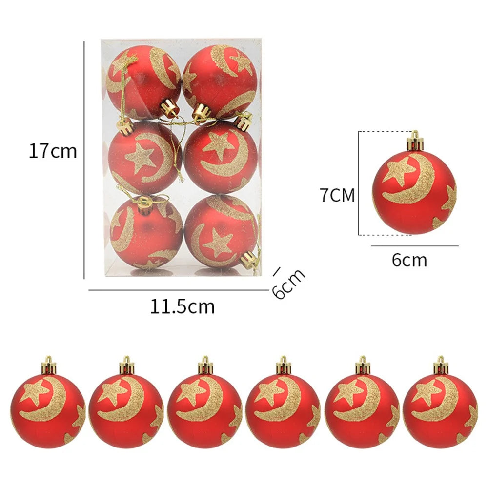 6PCS Christmas Tree Ball Ornaments Shockproof Festival Hanging Decors for Holiday Party Decoration - Star and Moon - 2