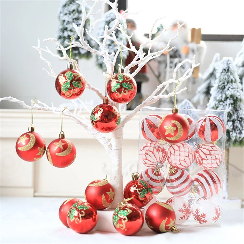 6PCS Christmas Tree Ball Ornaments Shockproof Festival Hanging Decors for Holiday Party Decoration - Star and Moon - 3