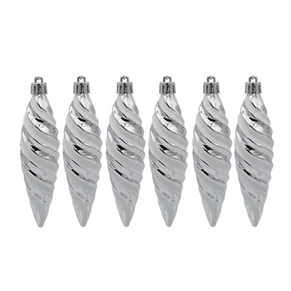 6Pcs Spiral Spike Shape Ornament Xmas Holiday Party Decoration Photography Prop - Silver - 1