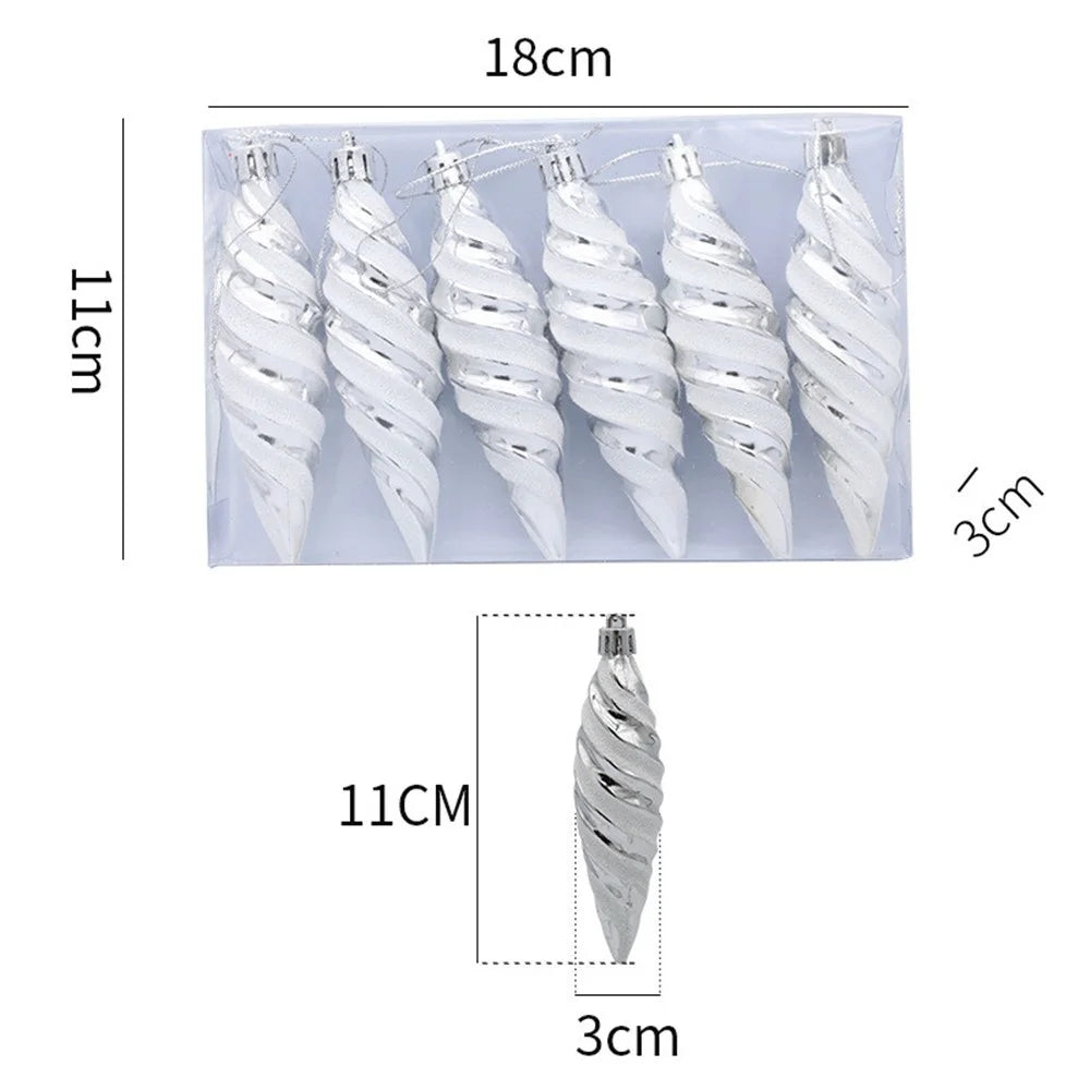 6Pcs Spiral Spike Shape Ornament Xmas Holiday Party Decoration Photography Prop - Silver - 2