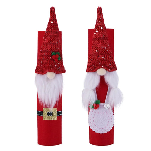 5122 2Pcs Christmas Refrigerator Door Handle Covers Xmas Santa Faceless Dwarf Doll for Fridge Handle Anti-Slip Protector Kitchen Appliance Handle Decorations - Husband+Wife - 1