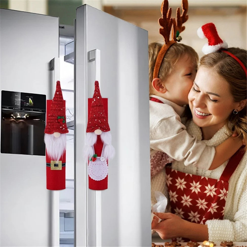 5122 2Pcs Christmas Refrigerator Door Handle Covers Xmas Santa Faceless Dwarf Doll for Fridge Handle Anti-Slip Protector Kitchen Appliance Handle Decorations - Husband+Wife - 2