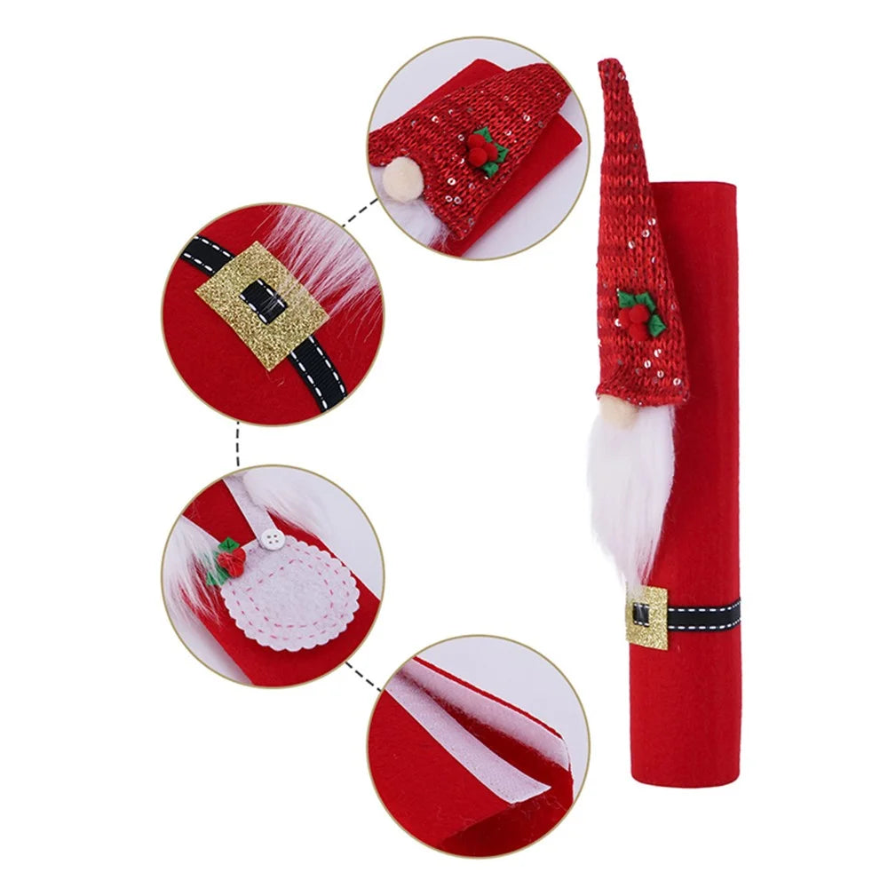 5122 2Pcs Christmas Refrigerator Door Handle Covers Xmas Santa Faceless Dwarf Doll for Fridge Handle Anti-Slip Protector Kitchen Appliance Handle Decorations - Husband+Wife - 4