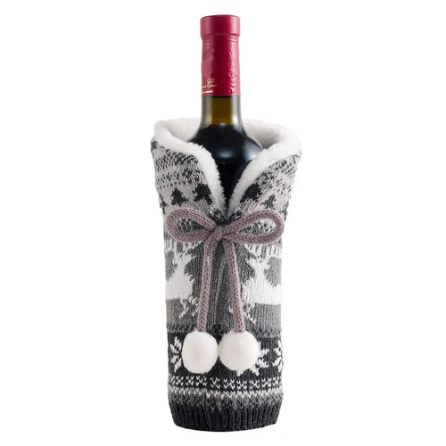 Christmas Sweater Newest Handmade Wine Bottle Knit Bottle Coat Festival Decoration - Grey - 1