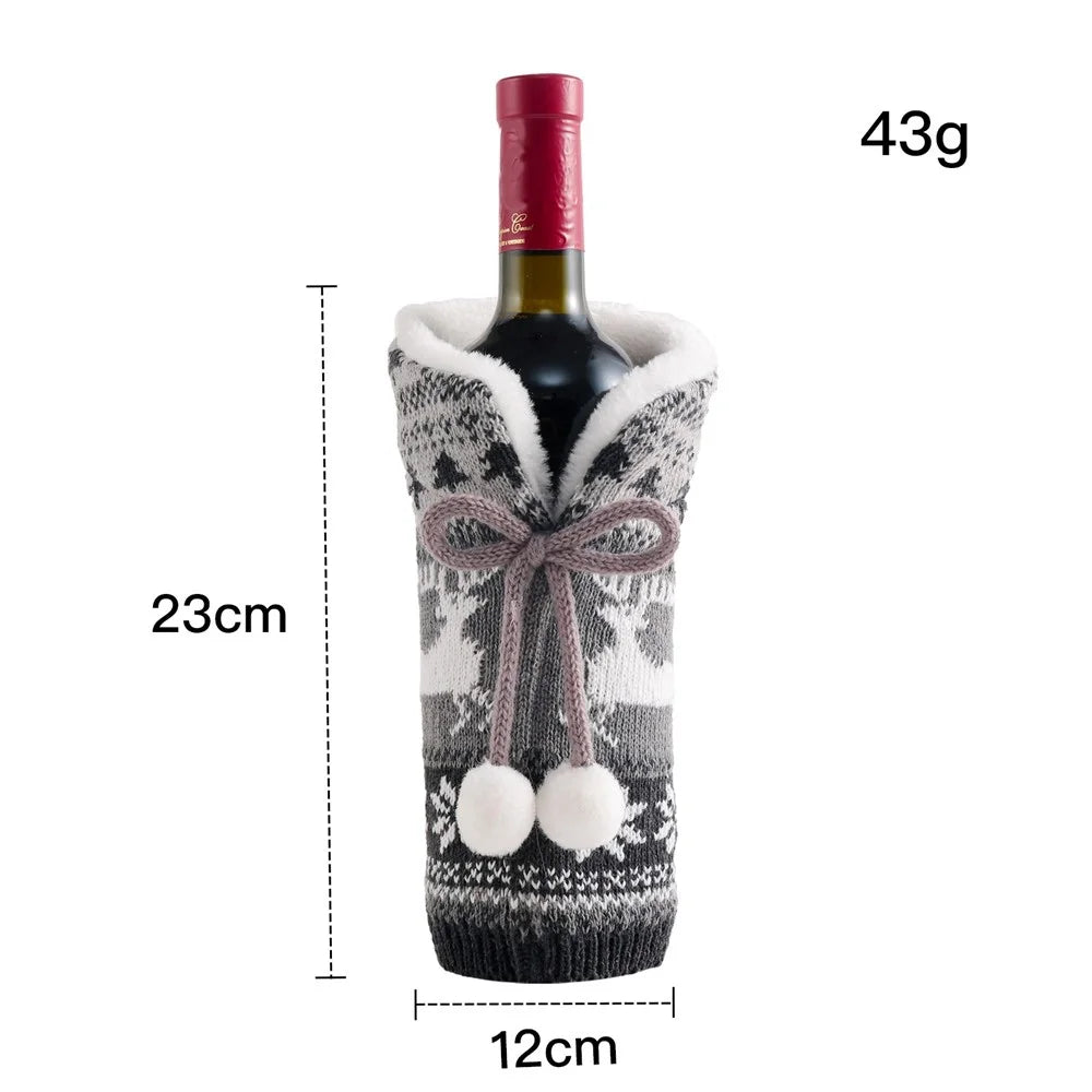 Christmas Sweater Newest Handmade Wine Bottle Knit Bottle Coat Festival Decoration - Grey - 5