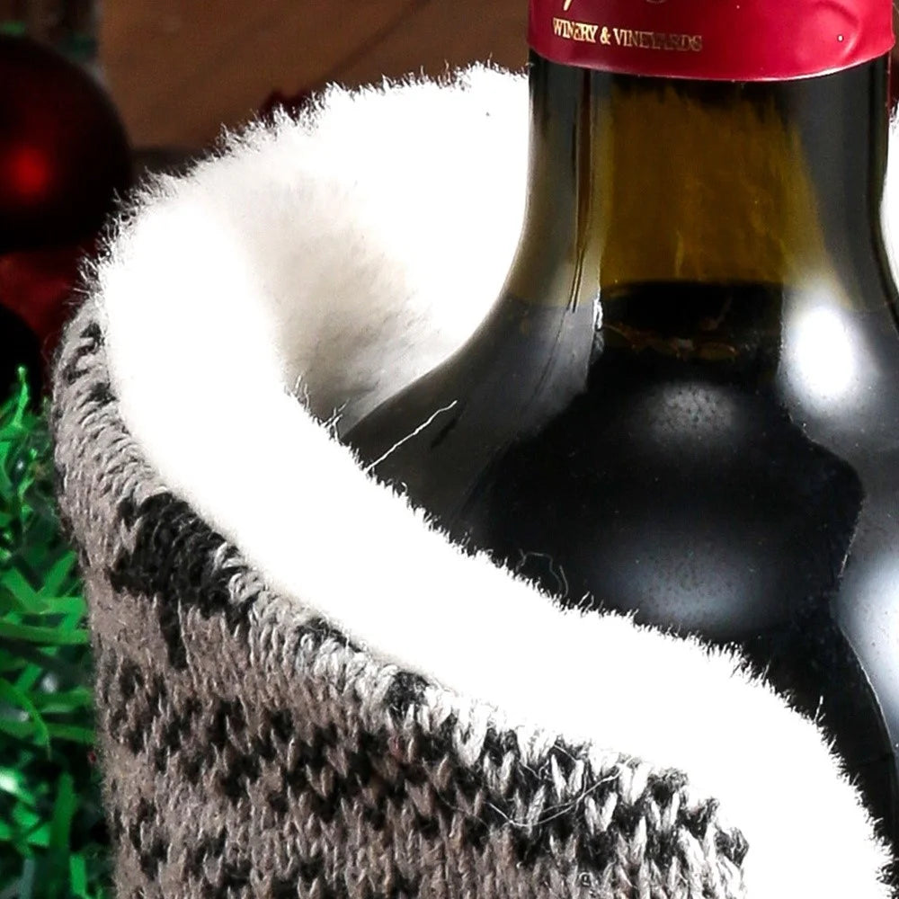Christmas Sweater Newest Handmade Wine Bottle Knit Bottle Coat Festival Decoration - Grey - 6