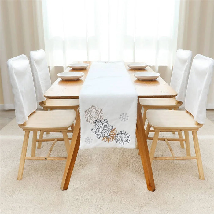 2022Sa30 182x33cm Christmas Snowflake Pattern Plush Tablecloth Washable Rectangle Table Cloth for Party Holiday Decoration - 6
