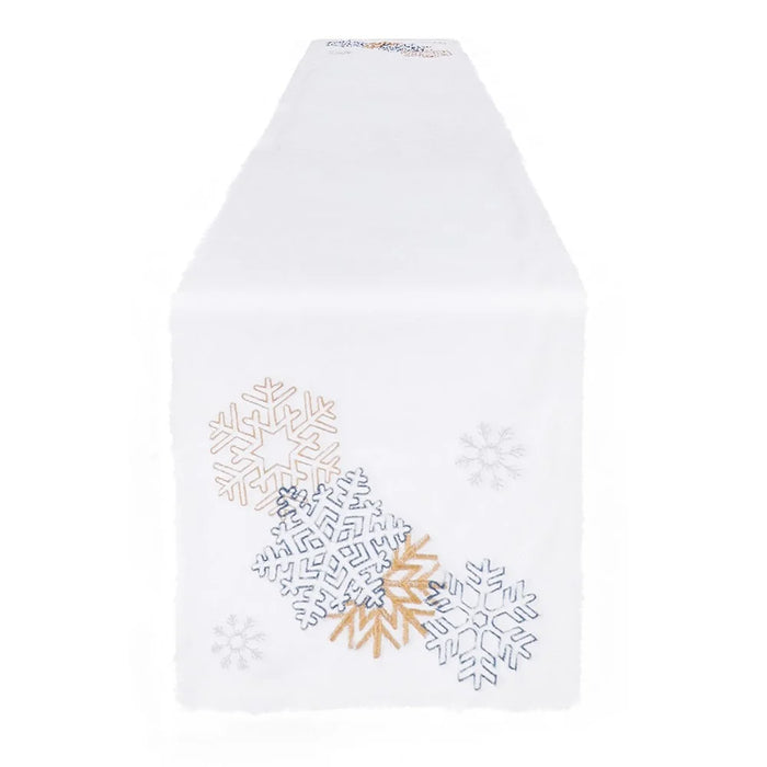 2022Sa30 182x33cm Christmas Snowflake Pattern Plush Tablecloth Washable Rectangle Table Cloth for Party Holiday Decoration - 7