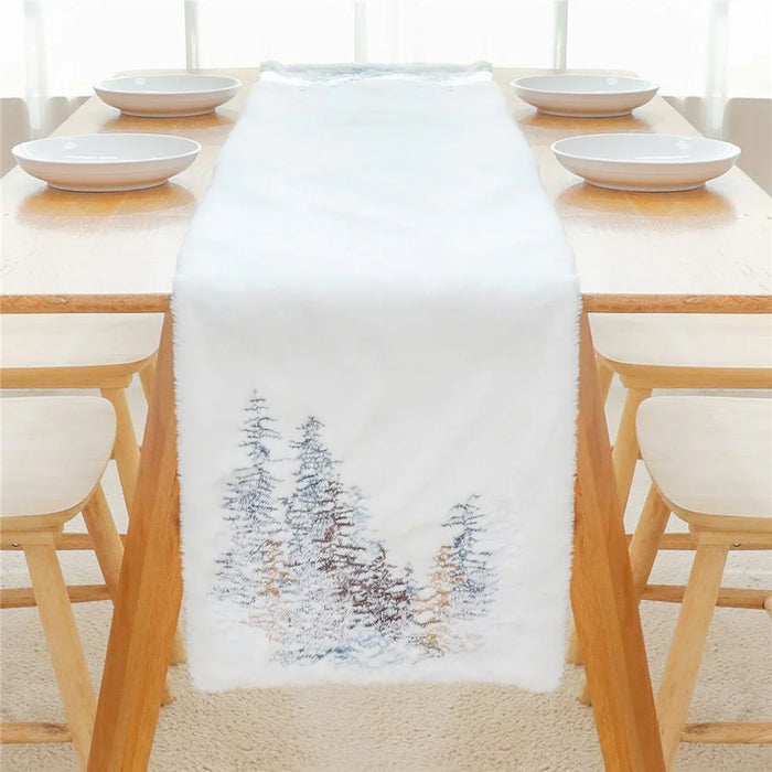 2022Sa31 182x33cm Nordic Style Table Cloth Christmas Tree Pattern Tablecloth Rectangle Table Mat for Home Office Hotel - 3