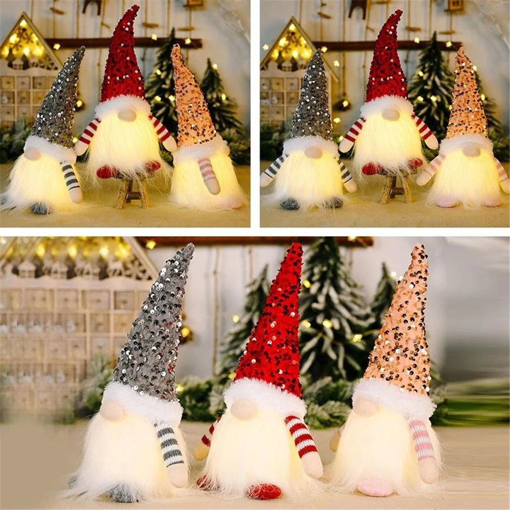 Little Christmas Gnome Doll Ornament Luminous Party Cute Toy Decoration - Grey - 7