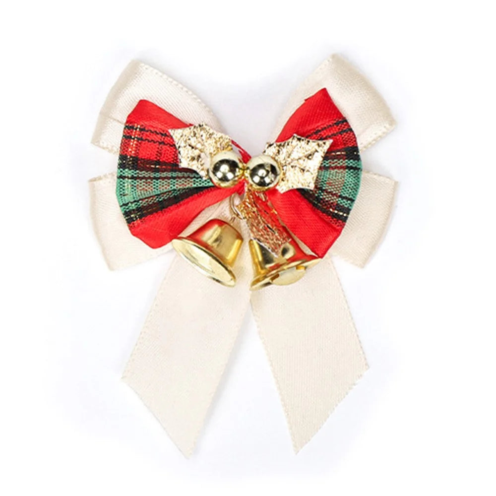 50PCS Mini Bowknot Bell Christmas Tree Garland Hanging Ornaments - White - 1