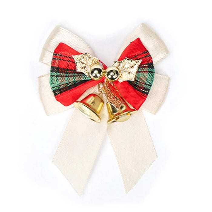 50PCS Mini Bowknot Bell Christmas Tree Garland Hanging Ornaments - White - 1