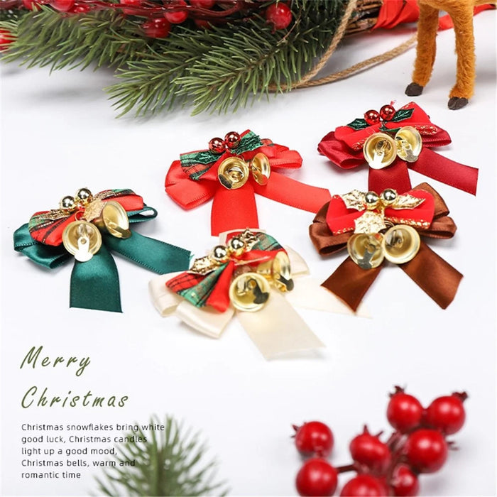 50PCS Mini Bowknot Bell Christmas Tree Garland Hanging Ornaments - White - 6