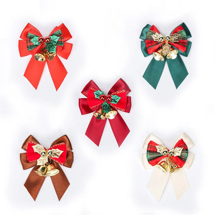50PCS Mini Bowknot Bell Christmas Tree Garland Hanging Ornaments - White - 7