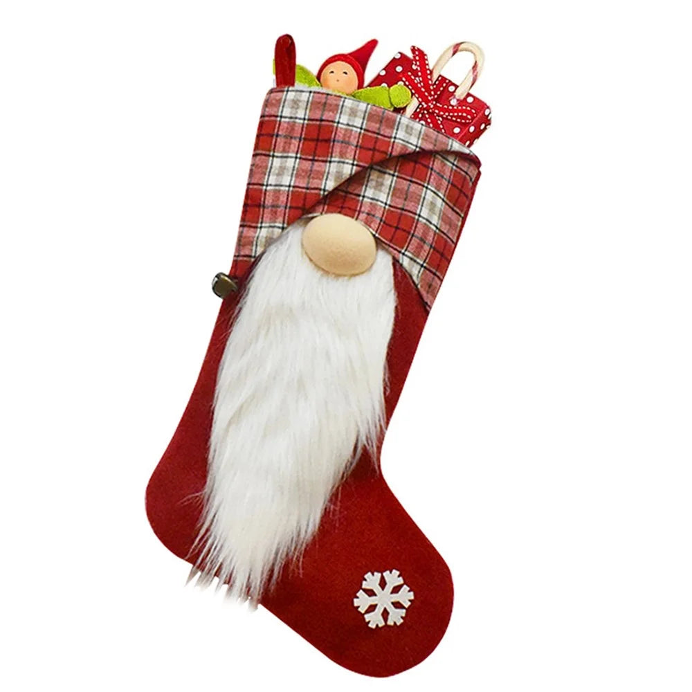 GM89717 Christmas 3D Santa Gnome Stockings Xmas Tree Hanging Socks for Home Fireplace Office - Red - 2