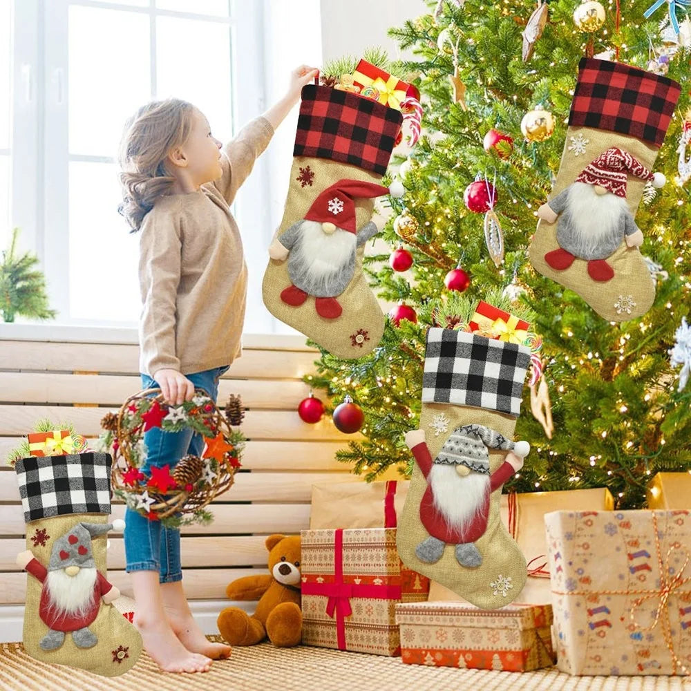 GM202214 Christmas Gnome Stockings Holiday Xmas Decorations Gift Dolls Trees Hanging Decors Candy Bags - Style B - 3