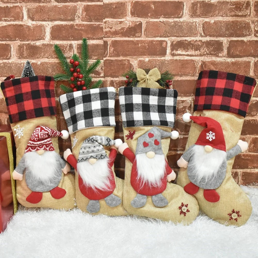GM202214 Christmas Gnome Stockings Holiday Xmas Decorations Gift Dolls Trees Hanging Decors Candy Bags - Style B - 4