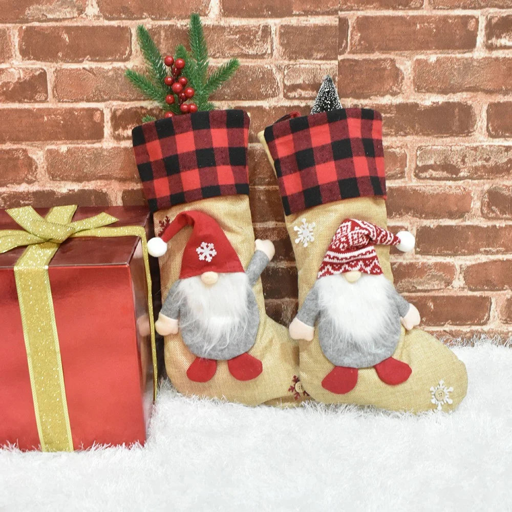GM202214 Christmas Gnome Stockings Holiday Xmas Decorations Gift Dolls Trees Hanging Decors Candy Bags - Style B - 5