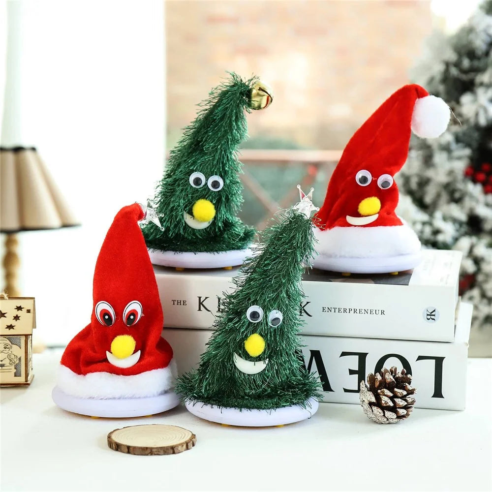 Christmas Swing Hat Decor Ornament Electric Xmas Tree Doll (Not Wearing) for Home Office Desktop - Tree/Bell - 3