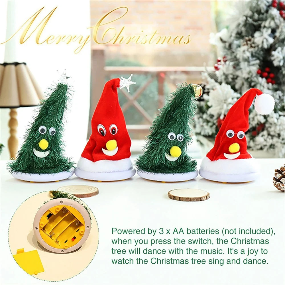 Christmas Swing Hat Decor Ornament Electric Xmas Tree Doll (Not Wearing) for Home Office Desktop - Tree/Bell - 4
