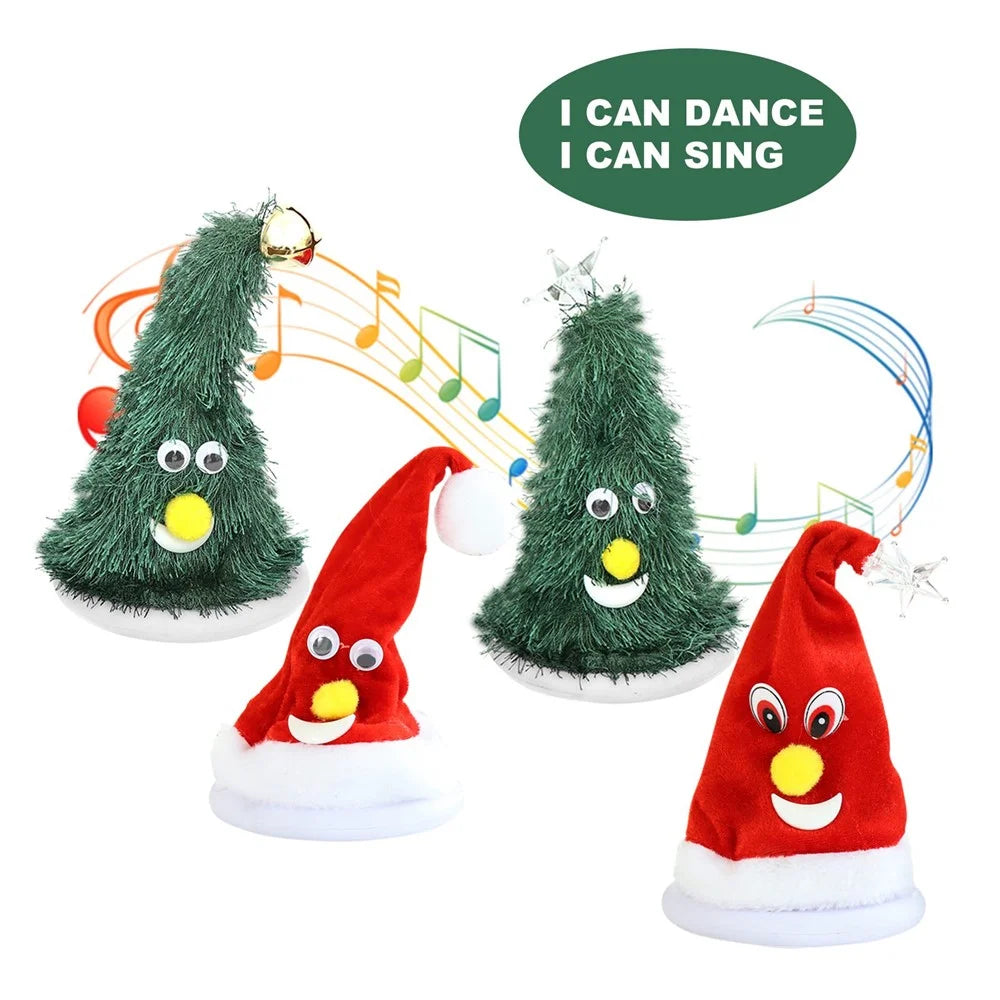 Christmas Swing Hat Decor Ornament Electric Xmas Tree Doll (Not Wearing) for Home Office Desktop - Tree/Bell - 6