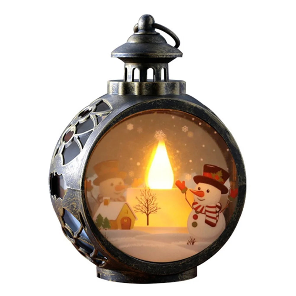 Christmas LED Light Glass Decorations Window Decors Tree Pendants Holiday New Year Ornaments, Size: L - Snowman/Bronze - 1