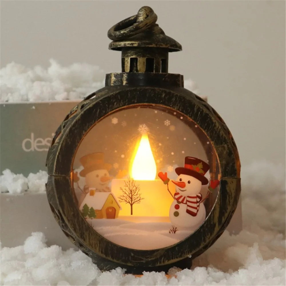 Christmas LED Light Glass Decorations Window Decors Tree Pendants Holiday New Year Ornaments, Size: L - Snowman/Bronze - 2