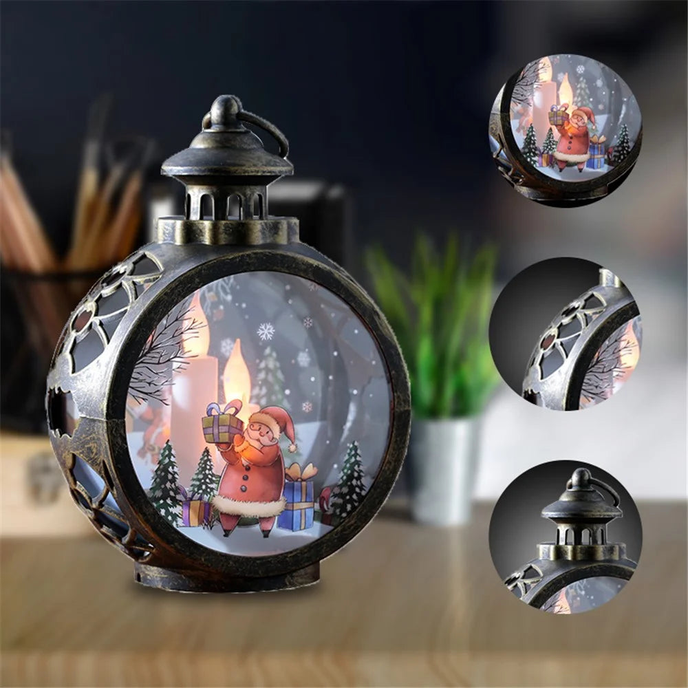 Christmas LED Light Glass Decorations Window Decors Tree Pendants Holiday New Year Ornaments, Size: L - Snowman/Bronze - 3